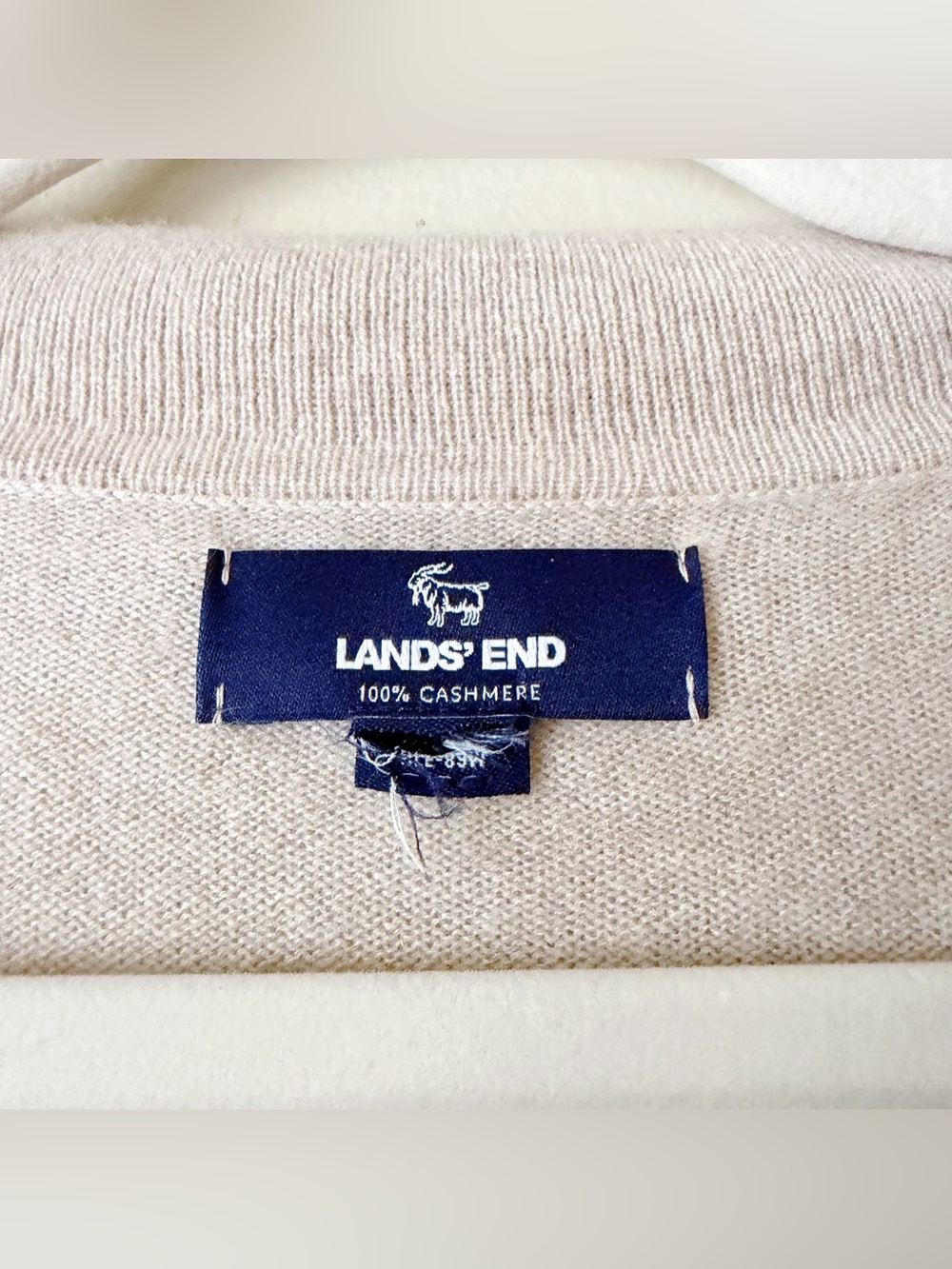 Lands End | 100% Cashmere Pullover Sweater Top Johnny Collar Cream Oatmeal M - Picture 5 of 6